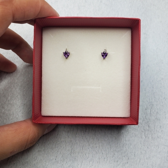 Angara Natural Amethyst Birthstone Sterling Silver Stud Earrings - Picture 5 of 8